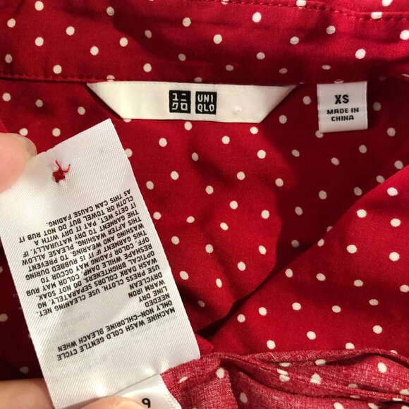Uniqlo Dress Womens Sz XS Red and White Dots Midi Long Sleeve Button Front Shirt - Picture 6 of 9